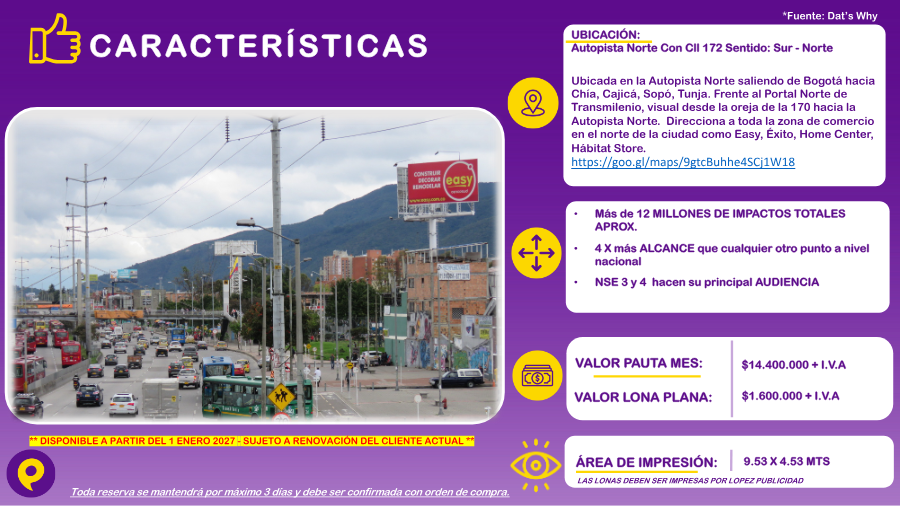 Valla publicitaria Autopista Norte con Cll 172