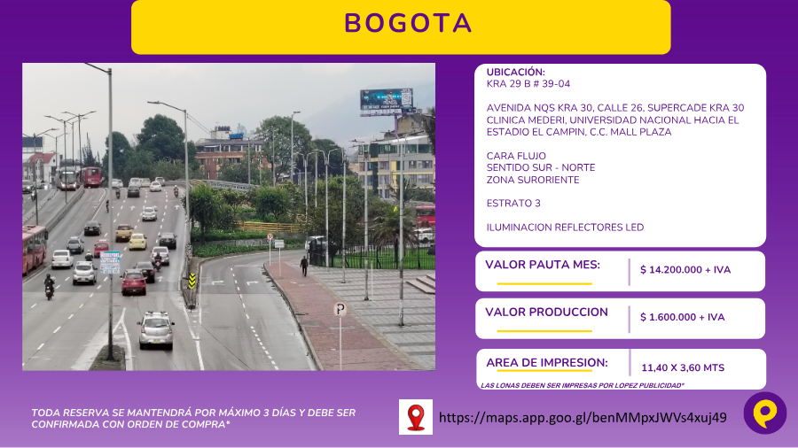 Valla LED Sur - Norte Bogotá