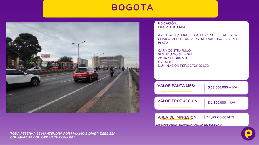 Valla en Bogotá - KRA 29 B # 39-04