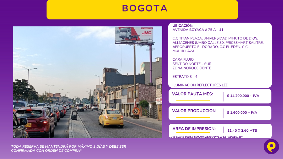 Valla publicitaria en Avenida Boyacá