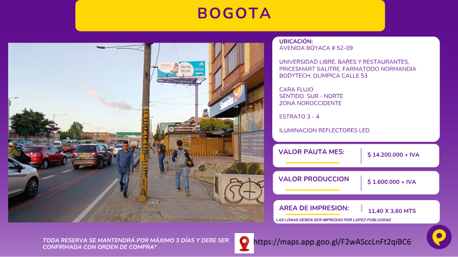 Valla Avenida Boyacá # 52-09