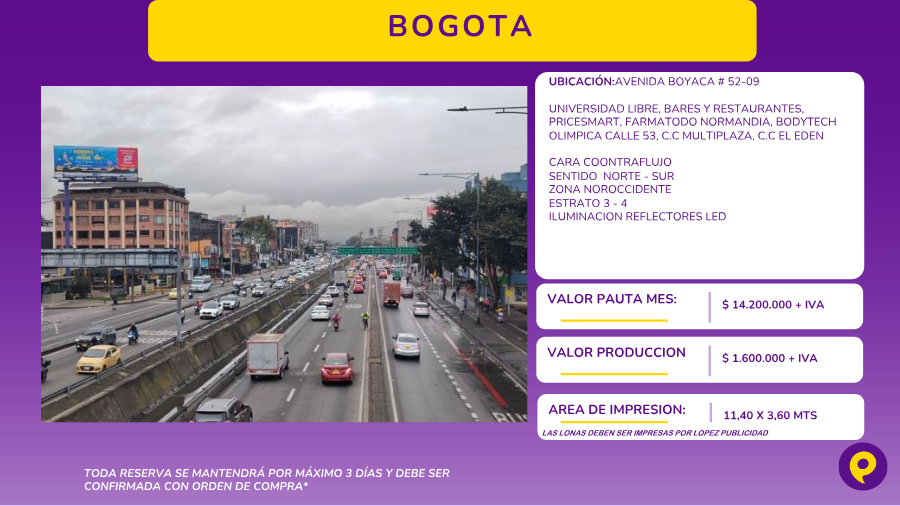 Valla Publicitaria en Avenida Boyacá #52-09