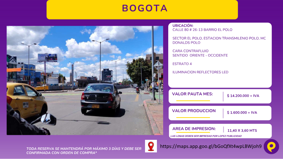 Valla Publicitaria en Calle 80 # 26-13 Barrio El Polo