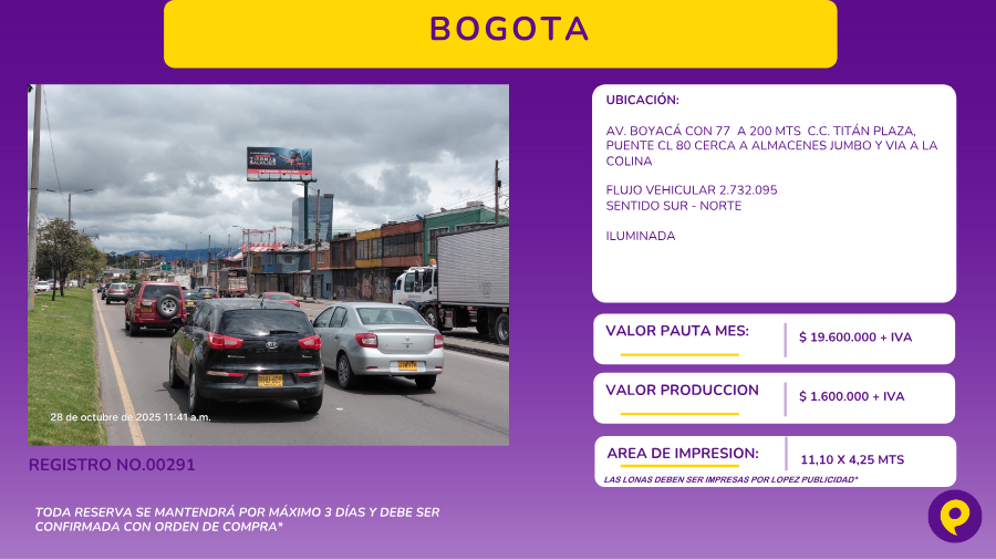 Valla en AV. Boyacá con 77