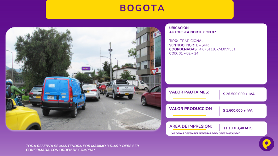 Valla Tradicional Autopista Norte con 87