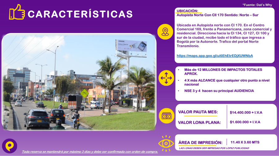 Valla en Autopista Norte con Cll 170