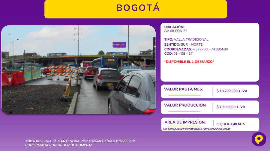 Valla Tradicional en Av 68 con 72