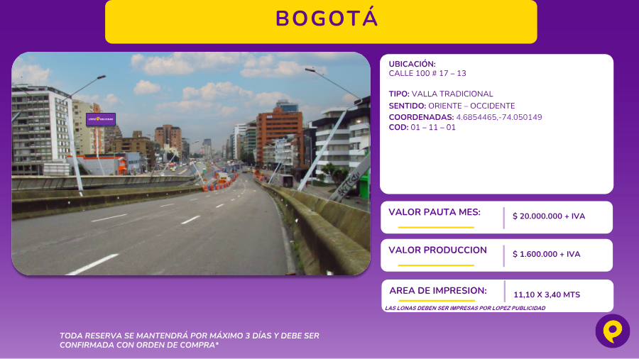 Valla Tradicional en Calle 100