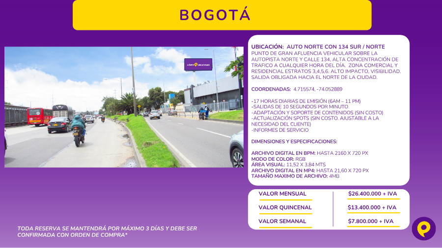 Pantalla Digital en Auto Norte con 134