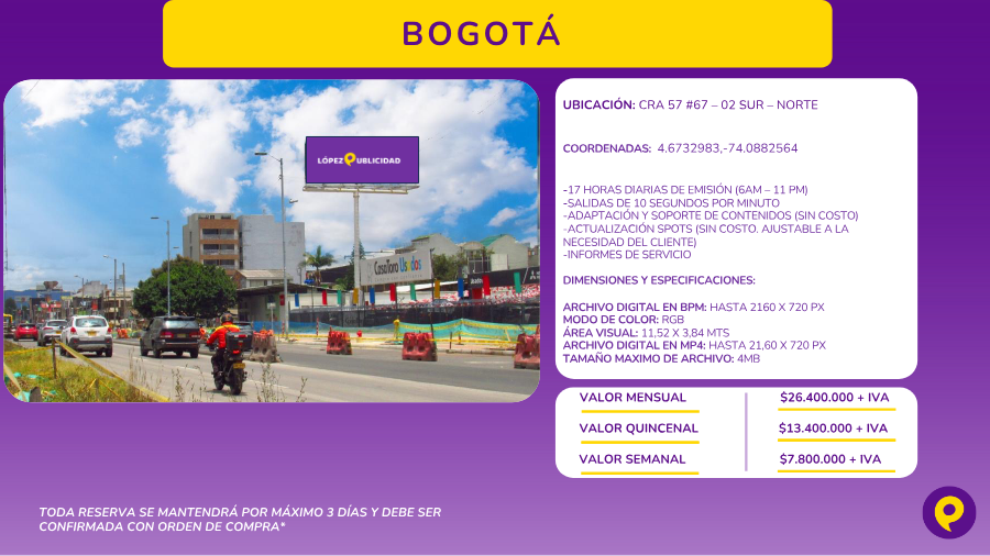 Pantalla Digital Vía Cra 57