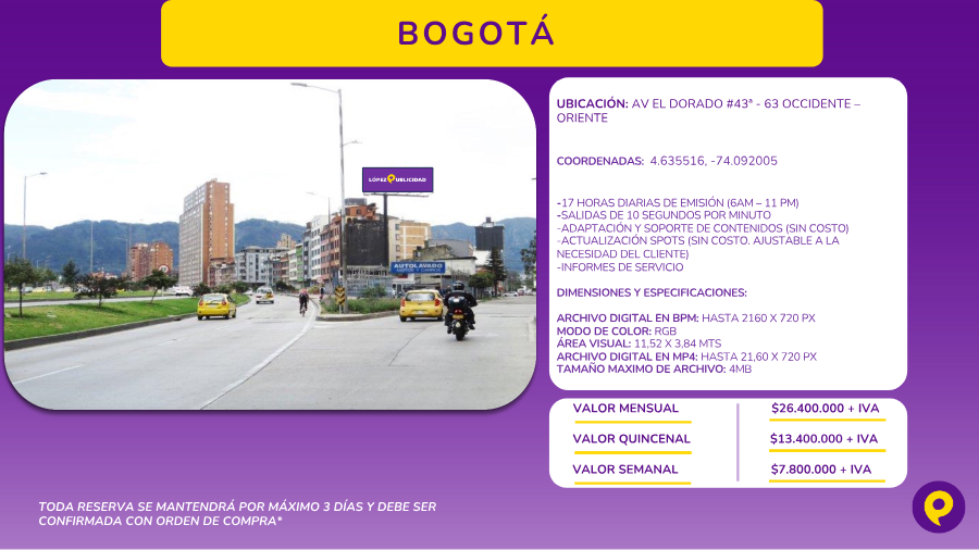 Pantalla Digital en Av El Dorado