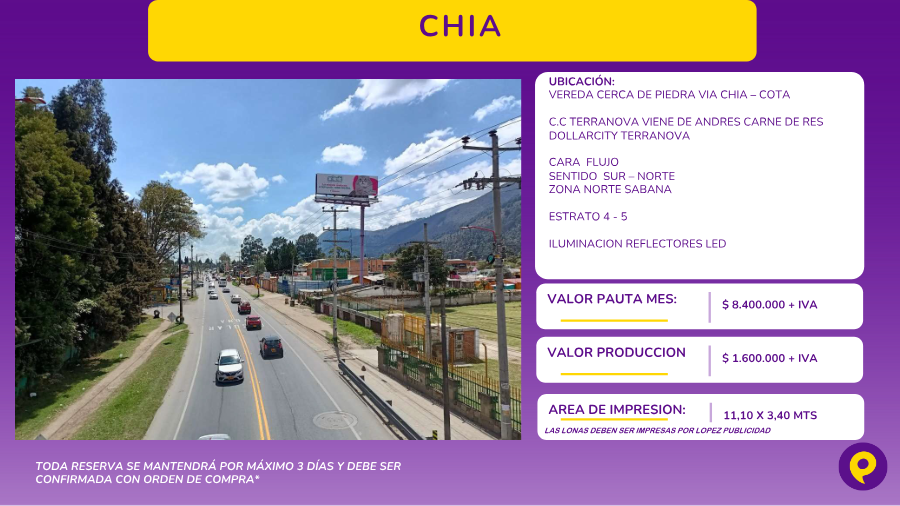 Valla Chía vía Chía – Cota