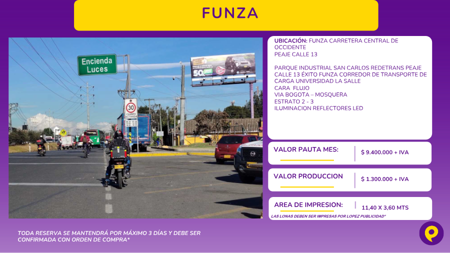 Valla en Funza Carretera Central de Occidente