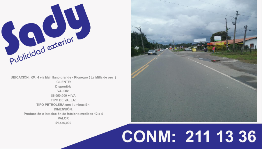 Valla tipo petrolera en Rionegro