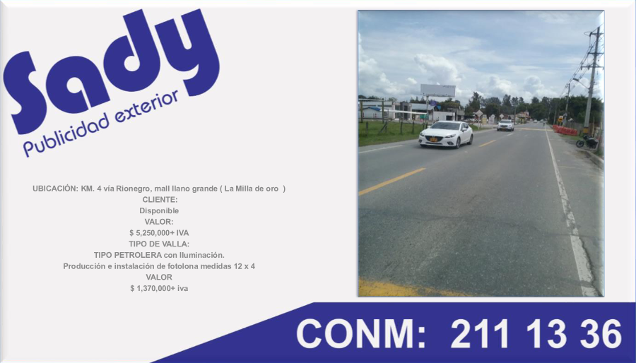 Valla Tipo Petrolera en Rionegro