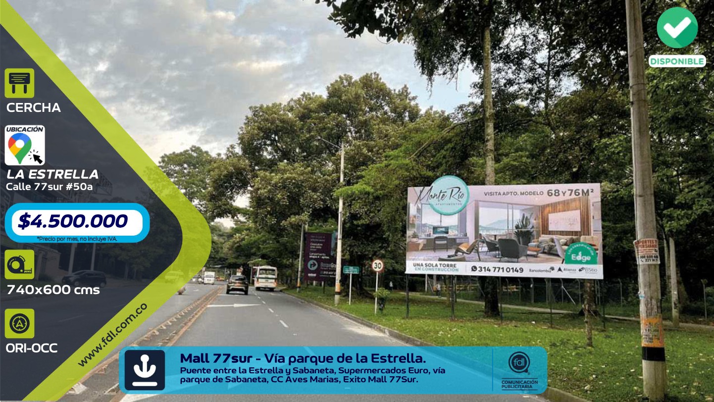 Valla OOH Calle 77 Sur · Mall 77 Sur Vía Parque – La Estrella