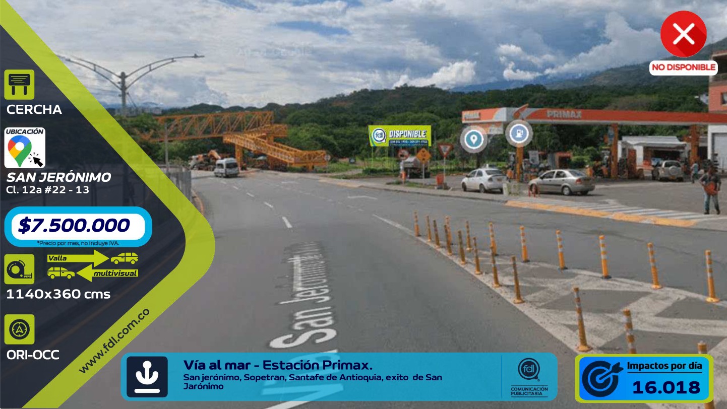 Valla Gran Formato Vía Al Mar · Estación Primax San Jerónimo – San Jerónimo