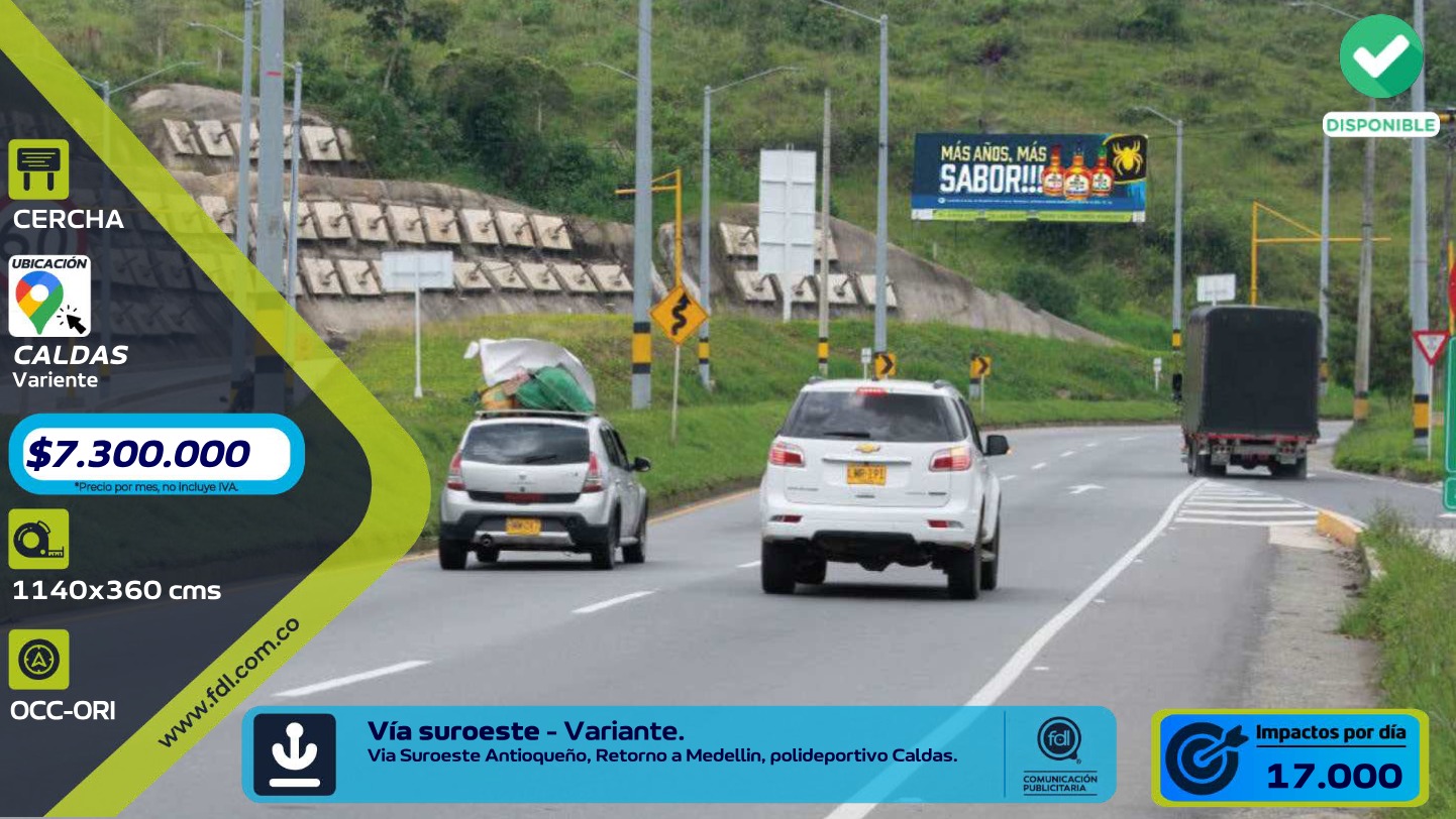 Valla OOH Variante Suroeste · Retorno Medellín Polideportivo – Caldas