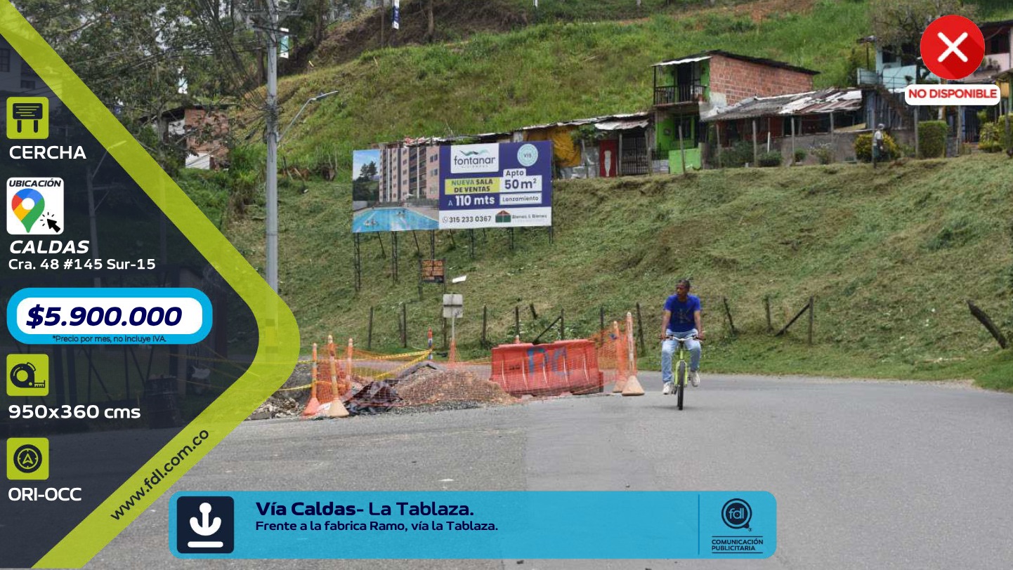 Valla OOH Frente Fábrica Ramo · Vía La Tablaza – Caldas