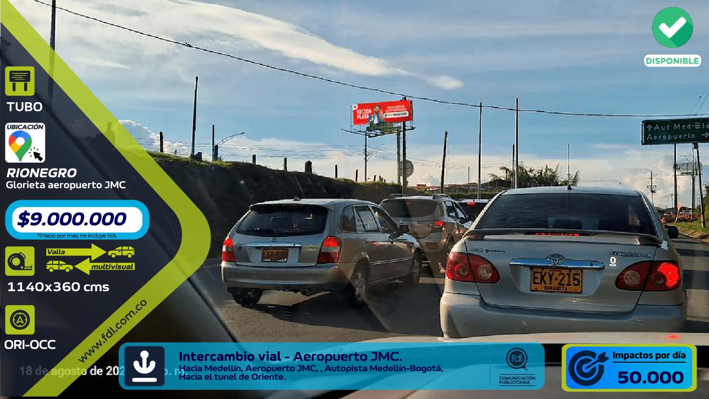 Valla OOH Glorieta Aeropuerto JMC · Túnel de Oriente vía Medellín – Rionegro