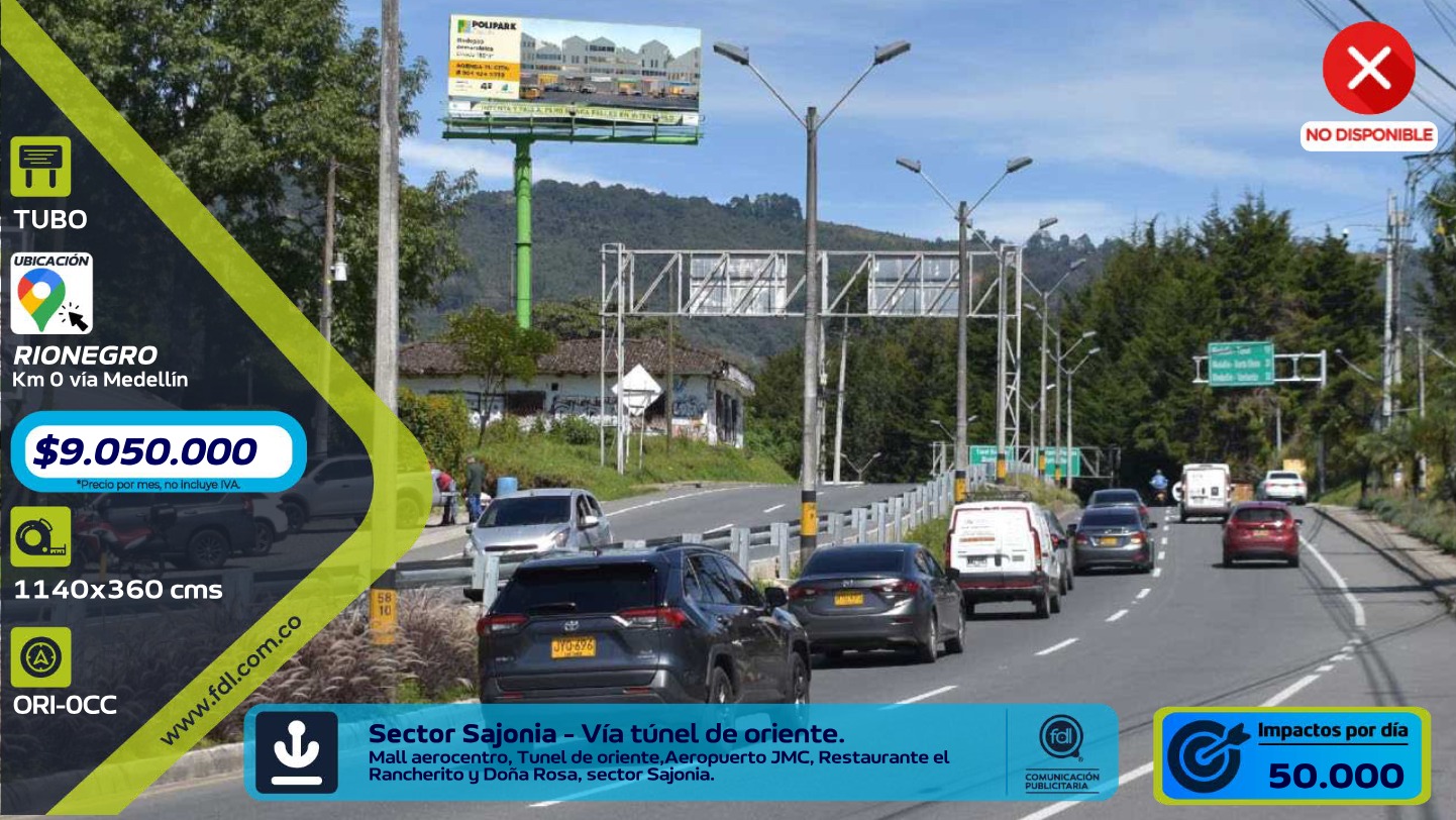 Valla Gran Formato Sector Sajonia · Aeropuerto JMC Túnel de Oriente – Rionegro