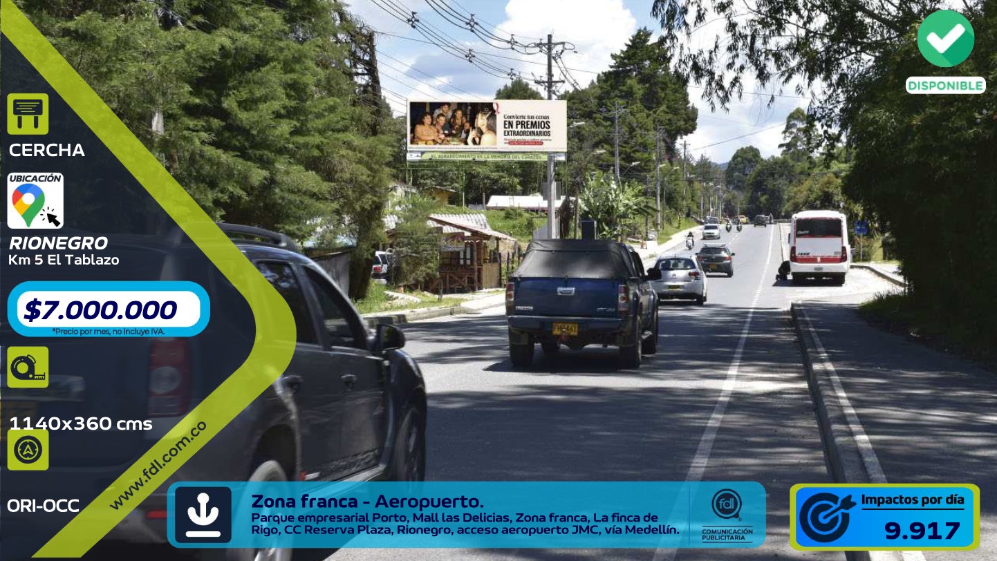 Valla Gran Formato Km 5 El Tablazo · Zona Franca Aeropuerto JMC – Rionegro