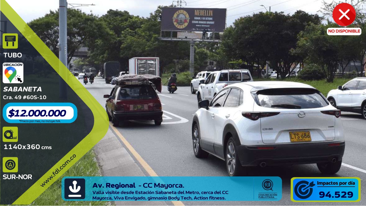 Valla Tubo Estación Metro Sabaneta · CC Mayorca Viva Envigado Sur–Norte – Sabaneta