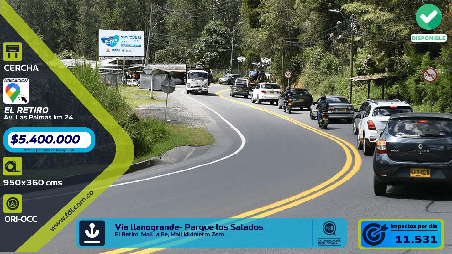 Cercha Iluminada Av. Las Palmas Km 24 · Vía Llanogrande – El Retiro