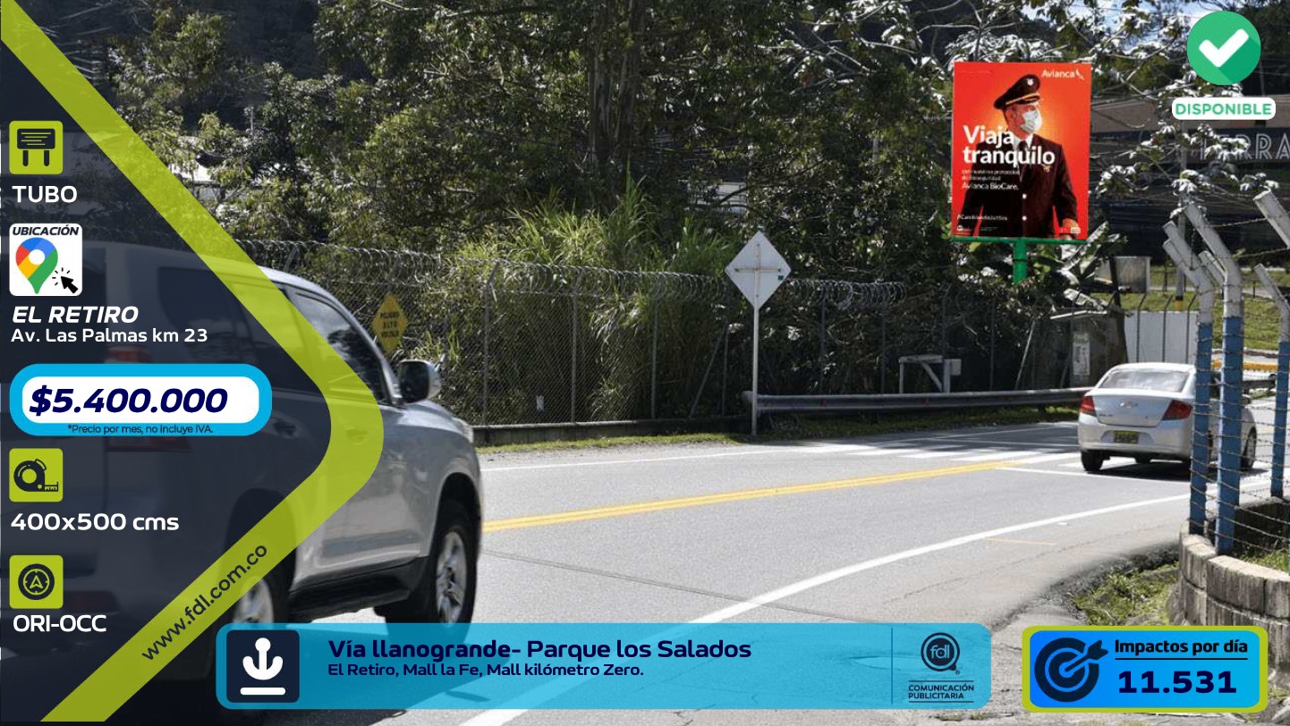 Cercha Iluminada Av. Las Palmas Km 23 · Vía Llanogrande – El Retiro