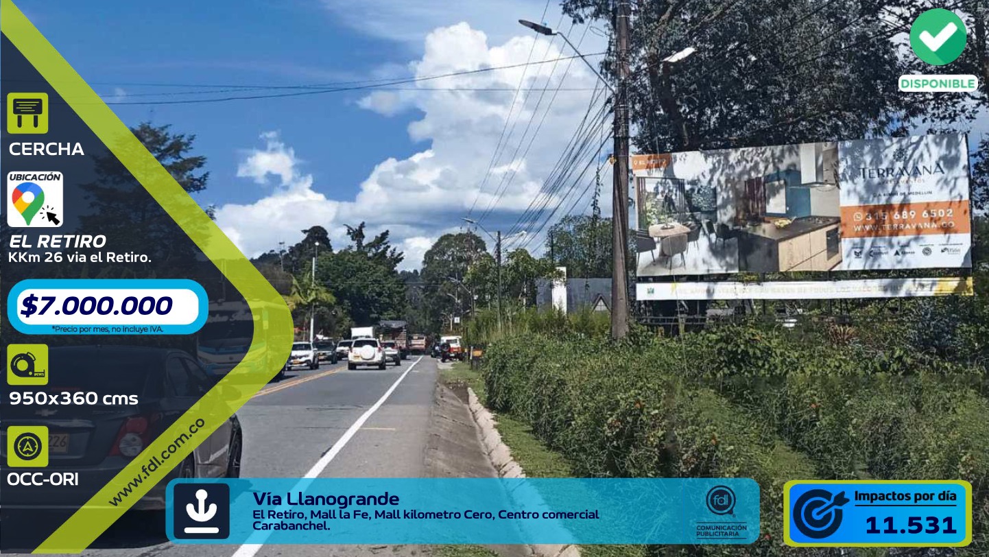 Valla OOH Km 26 Vía Llanogrande · Mall La Fe CC Macedonia – El Retiro