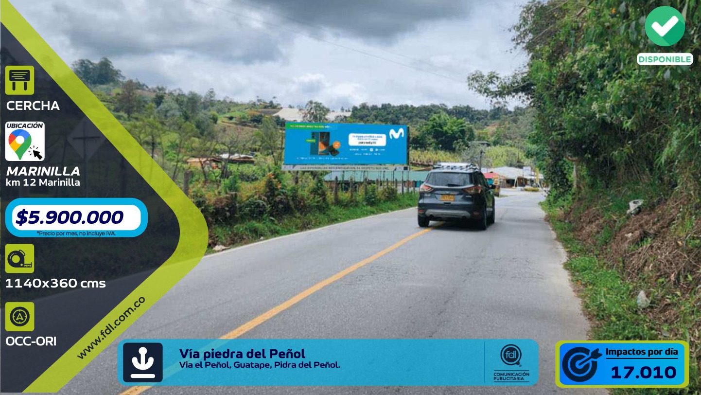 Valla Gran Formato Vía Piedra del Peñol · Autopista Medellín–Guatapé – Marinilla