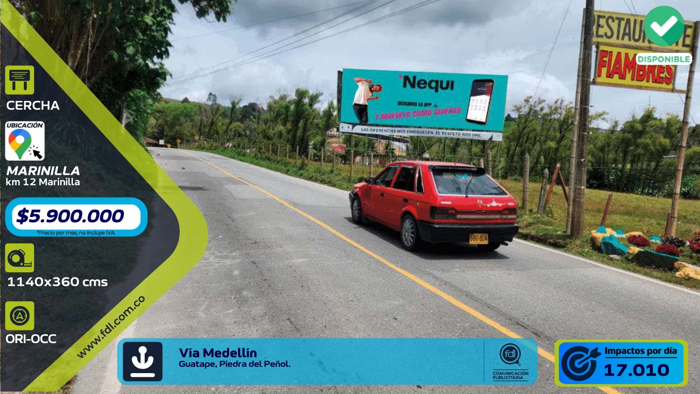 Valla Gran Formato Km 12 · Vía Medellín–Guatapé Piedra del Peñol – Marínilla