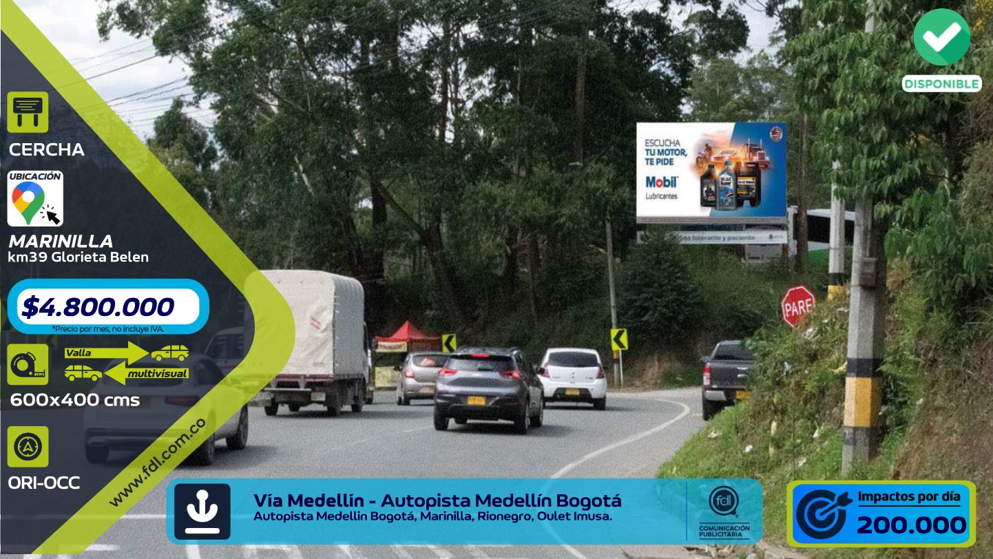 Valla Iluminada Km 39 Glorieta Belén · Acceso Marinilla – Marínilla