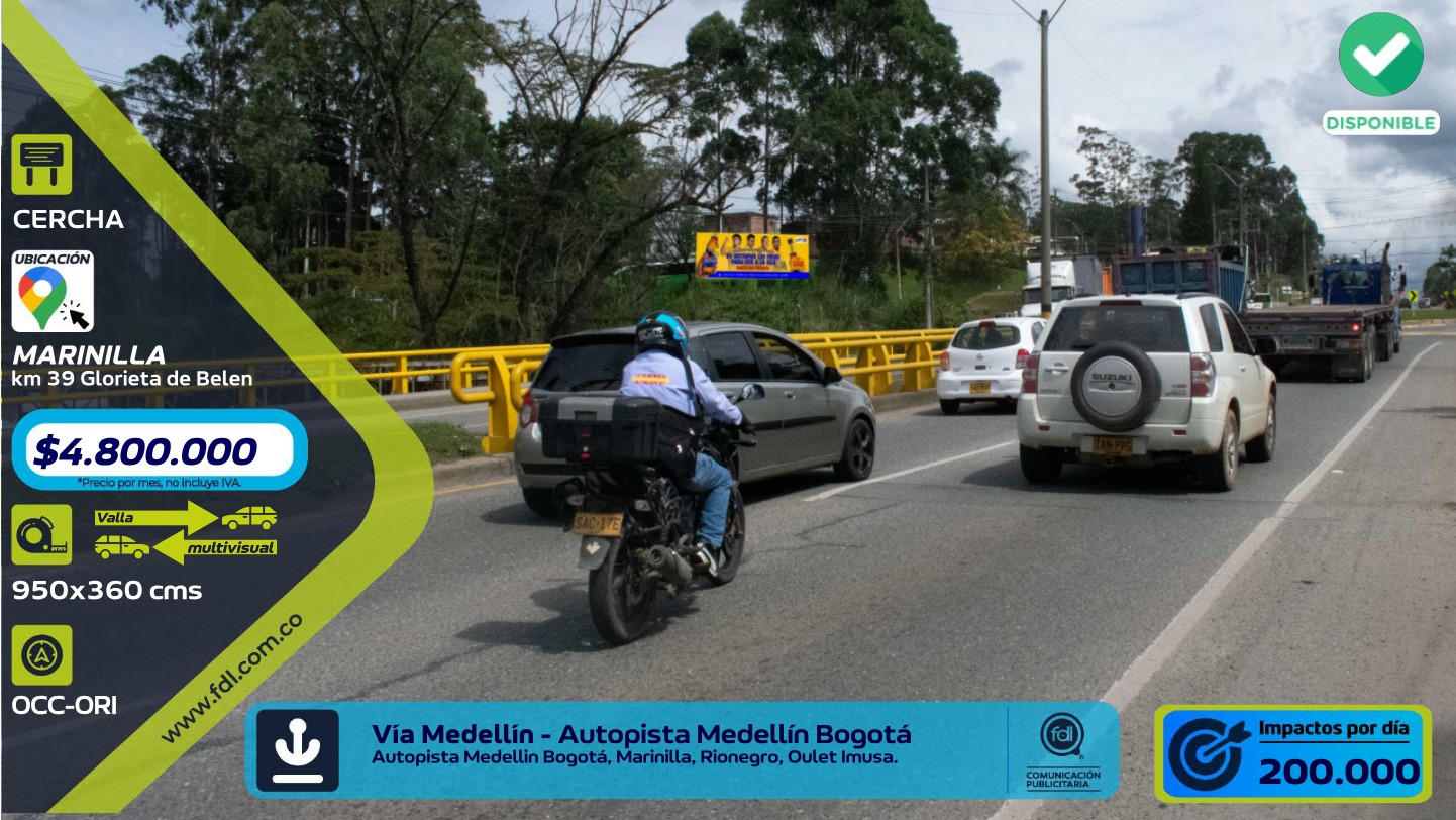 Valla Iluminada Km 39 Glorieta Belén · Autopista Medellín–Bogotá – Marinilla