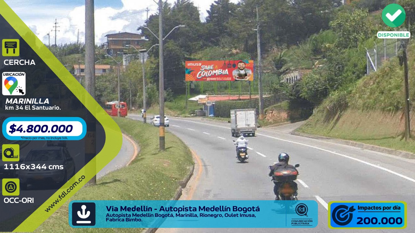 Valla Gran Formato Km 34 El Santuario · Autopista Medellín–Bogotá – Marinilla