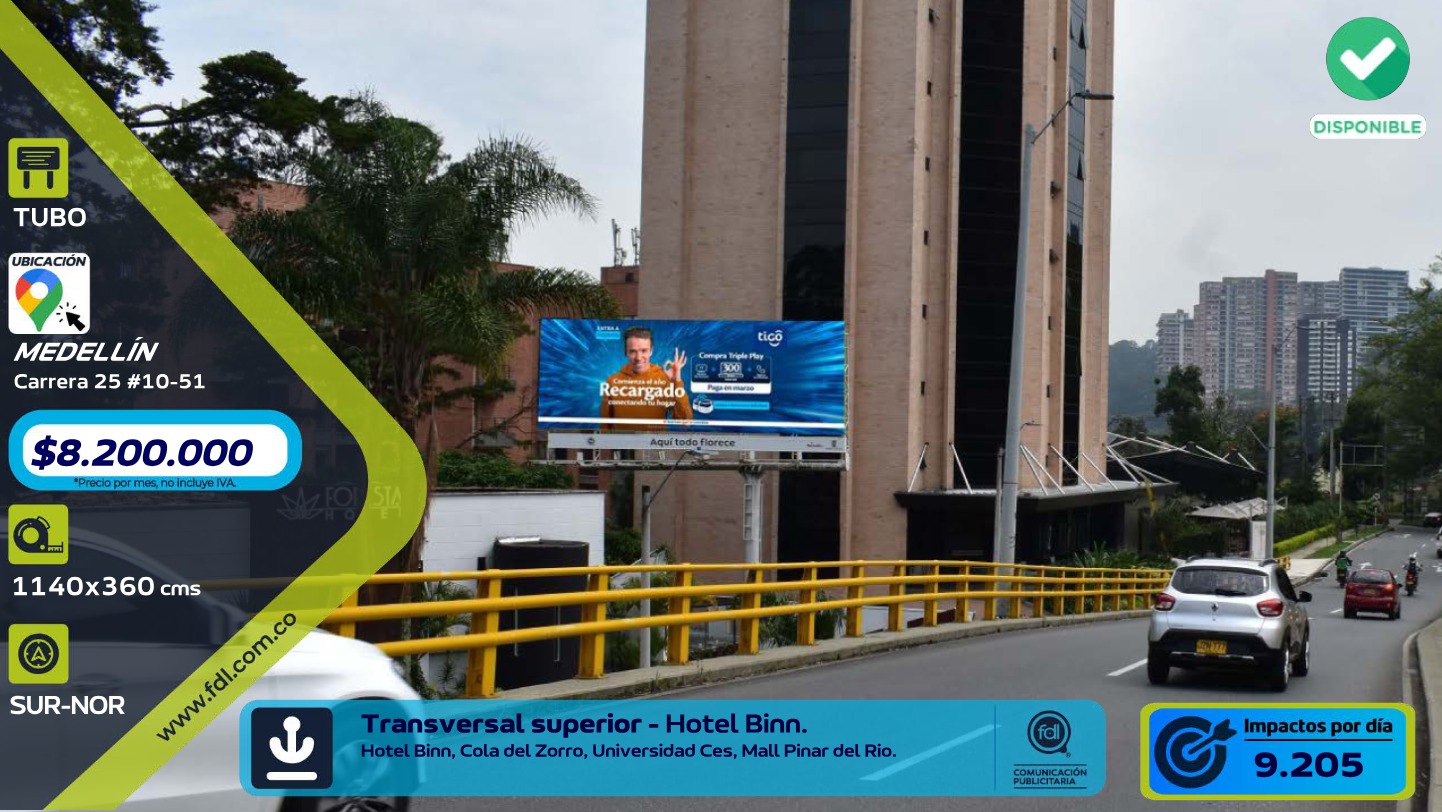 Valla Gran Formato Transversal Superior · Hotel Binn Universidad CES – Medellín