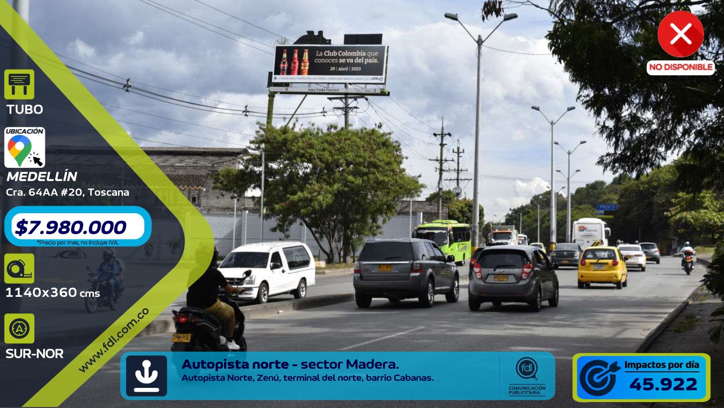 Valla Tubo Autopista Norte · Sector Toscana Terminal Norte – Medellín