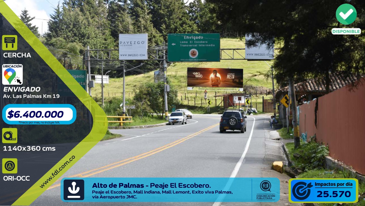 Valla OOH Av. Las Palmas Km 19 · Peaje El Escobero – Envigado