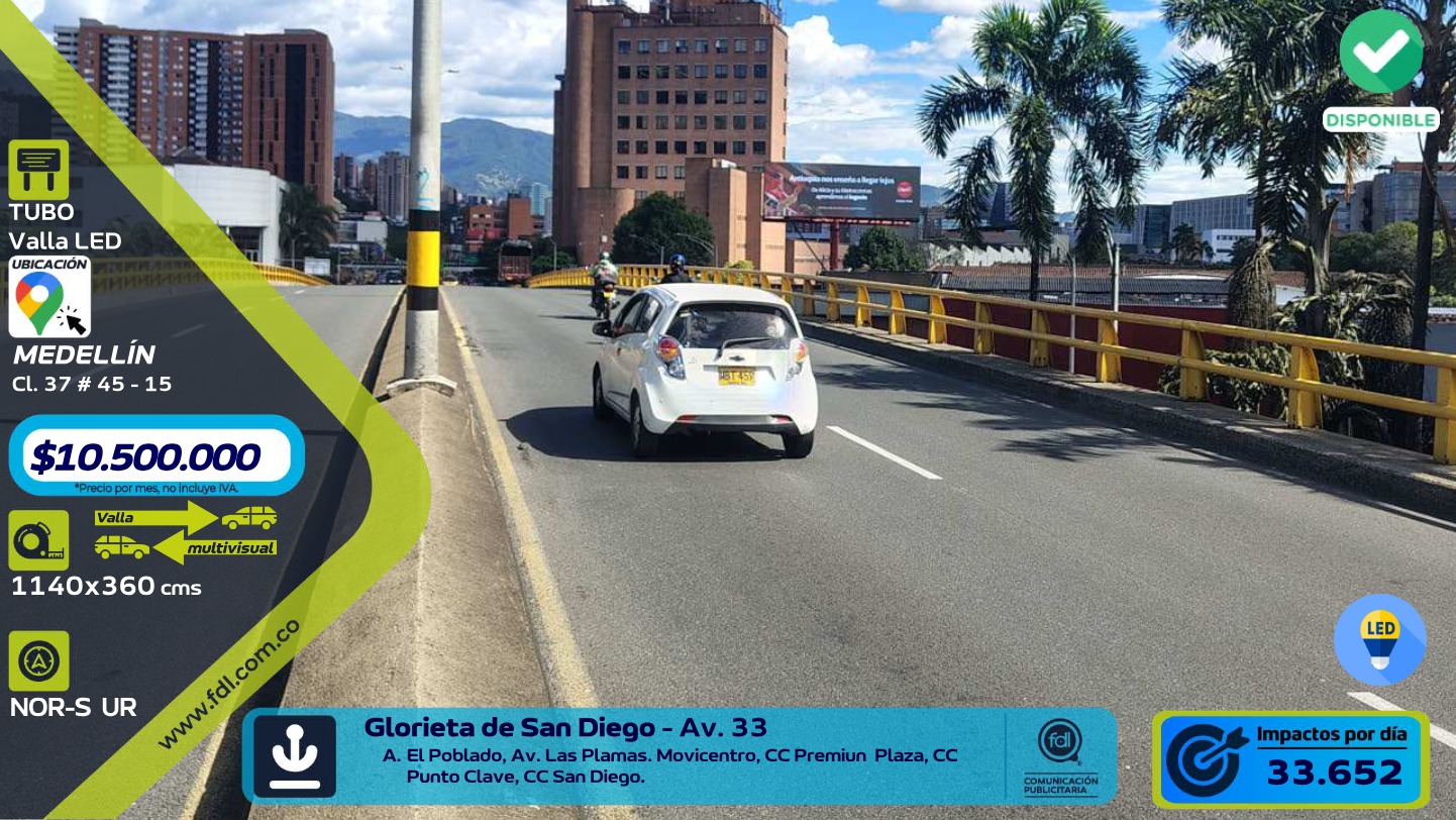 Pantalla LED DOOH Glorieta San Diego · Av. 33 CC Premium Plaza – Medellín