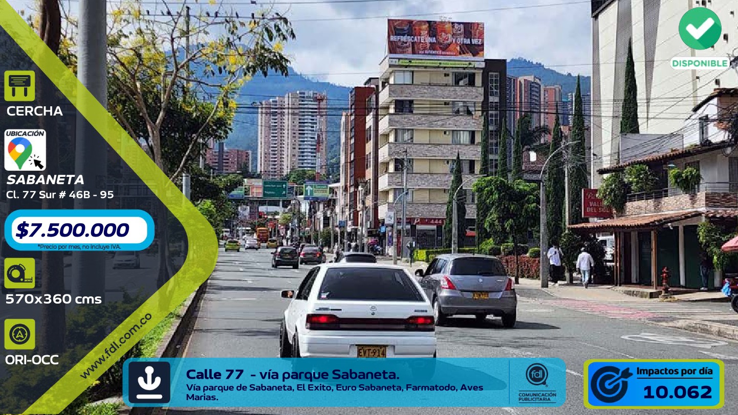 Cercha Iluminada Calle 77 Sur · Vía Parque Sabaneta Aves Marias – Sabaneta