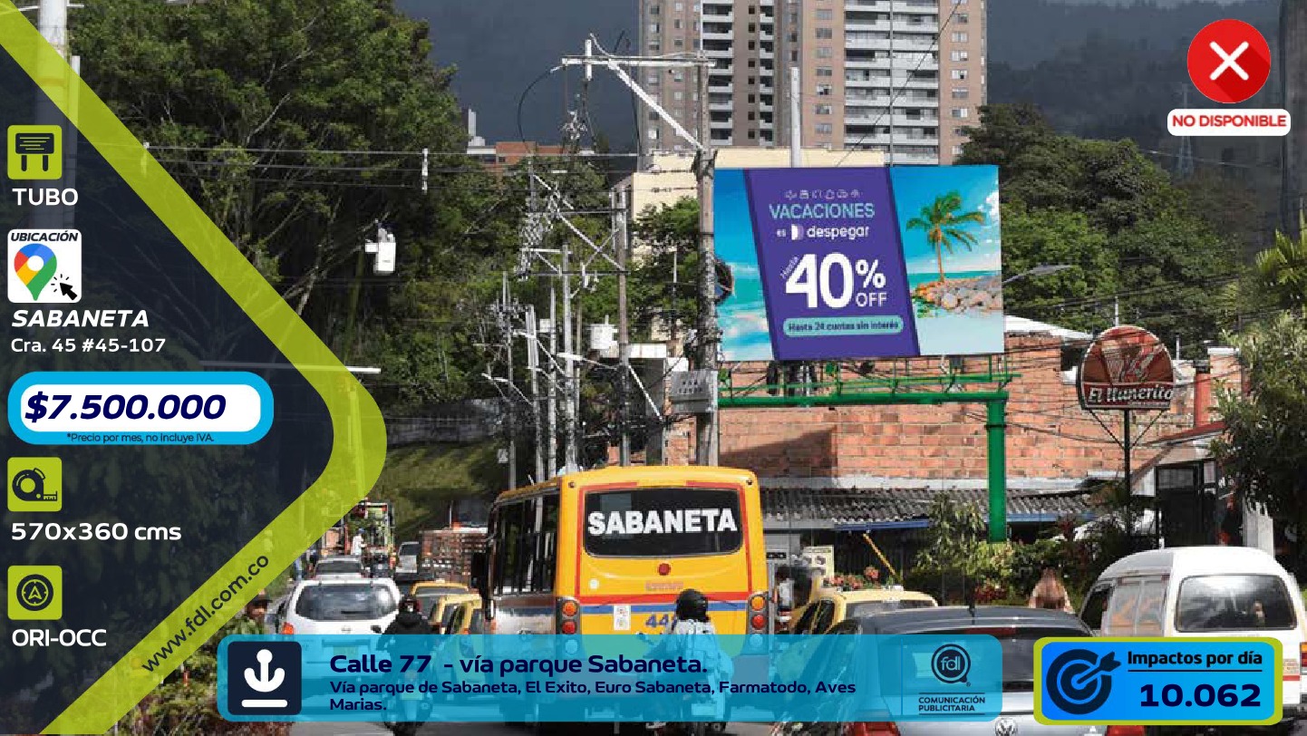 Valla Iluminada Cra. 45 · Vía Parque Sabaneta Éxito Euro – Sabaneta