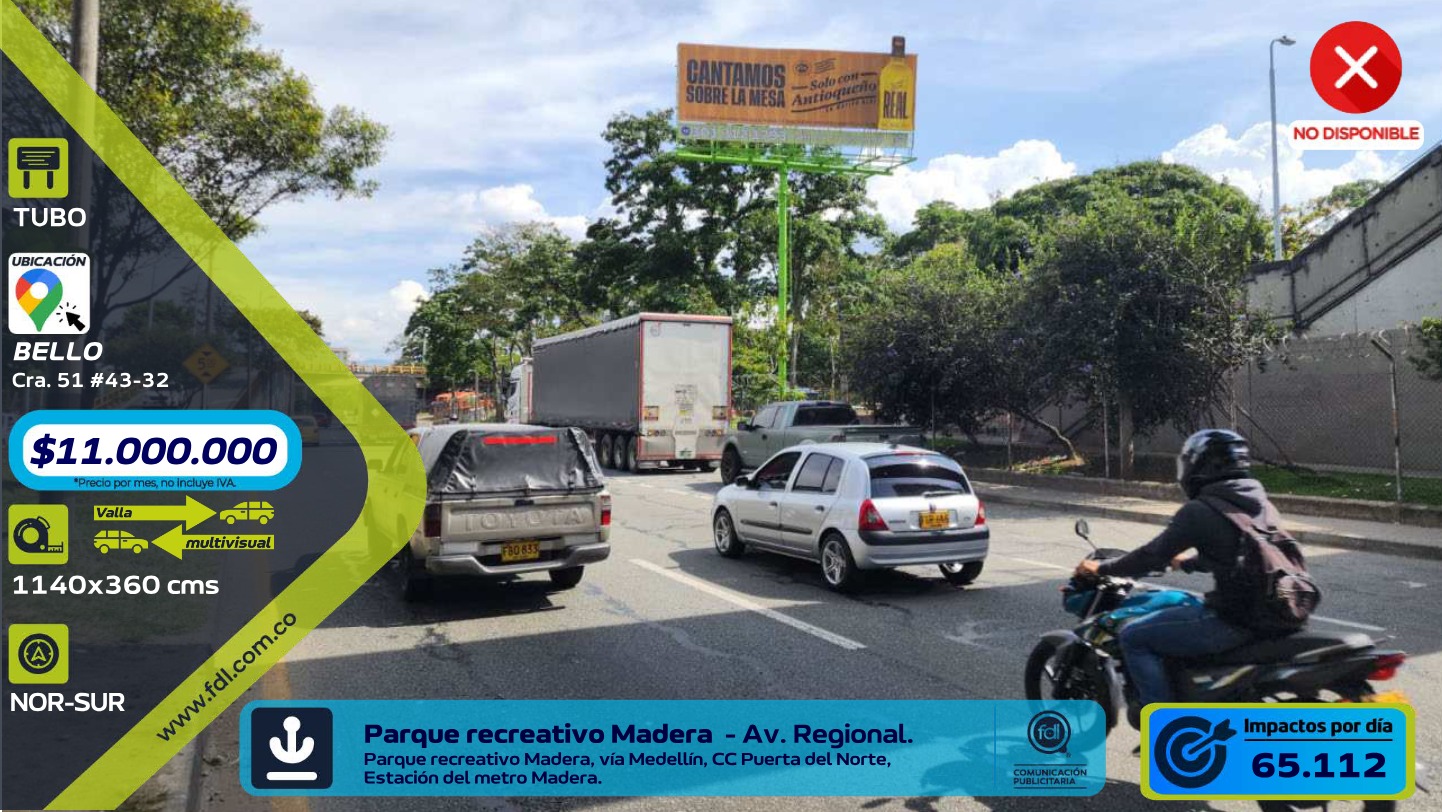 Valla Tubo Parque Madera · Estación Metro vía Medellín – Bello